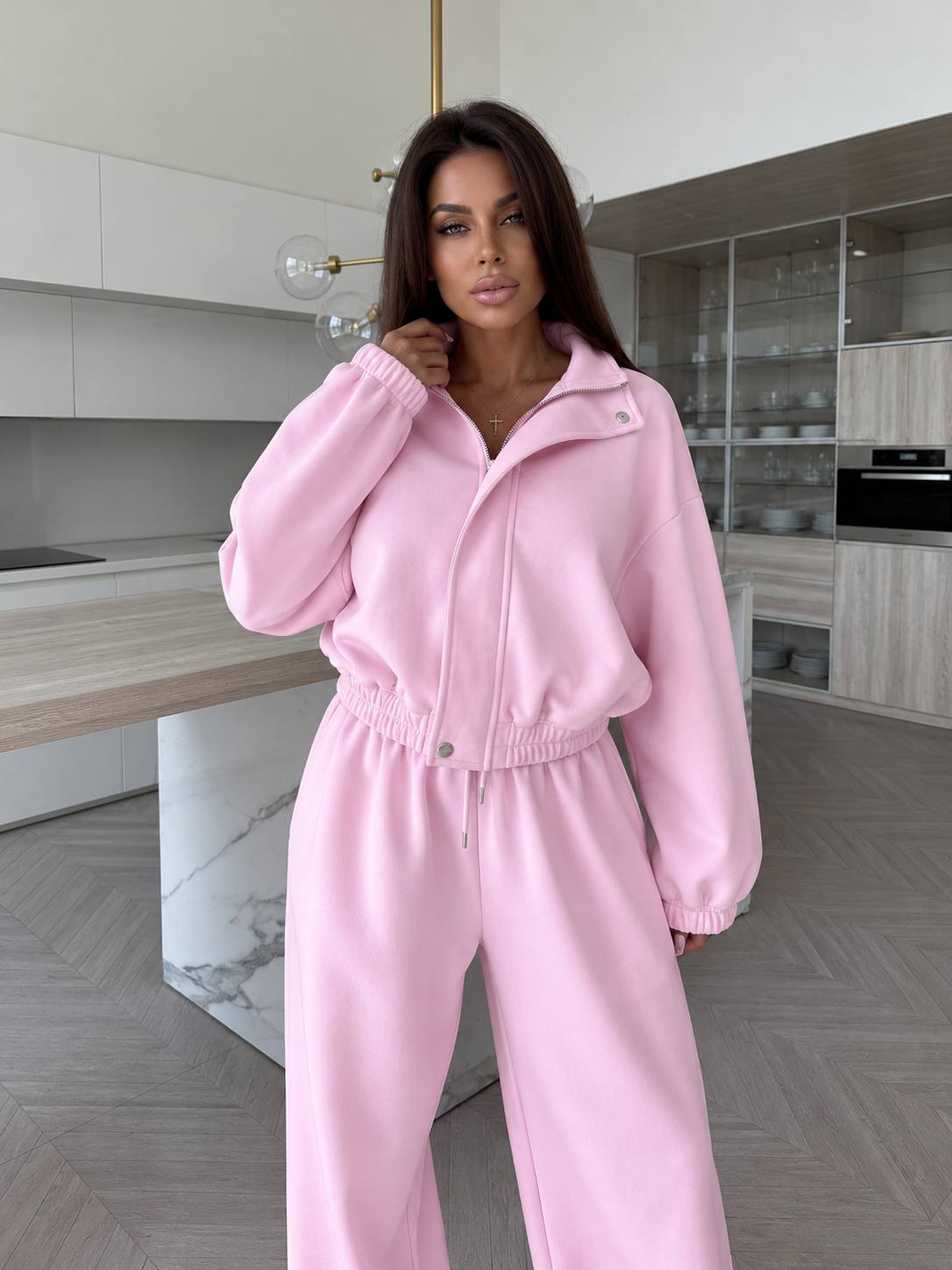 Pembe - Bomber Ceketli Eşofman Takımı