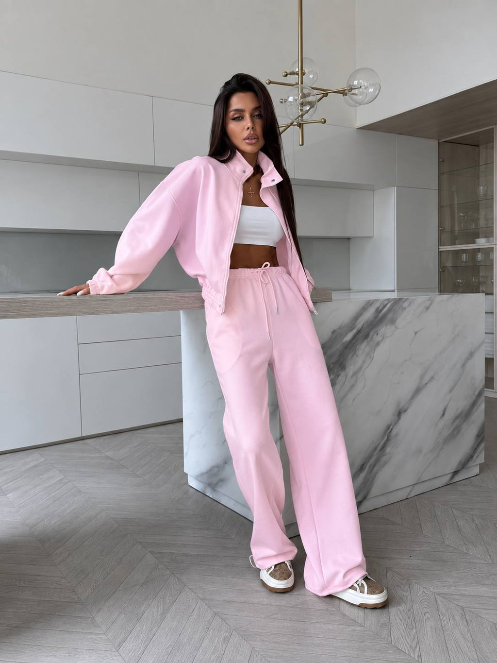 Pembe - Bomber Ceketli Eşofman Takımı