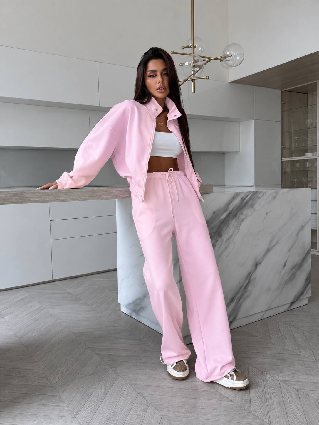 Pembe - Bomber Ceketli Eşofman Takımı