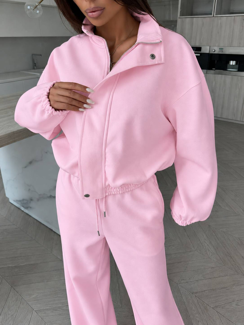 Pembe - Bomber Ceketli Eşofman Takımı