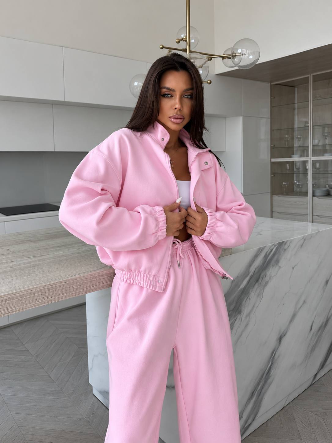 Pembe - Bomber Ceketli Eşofman Takımı